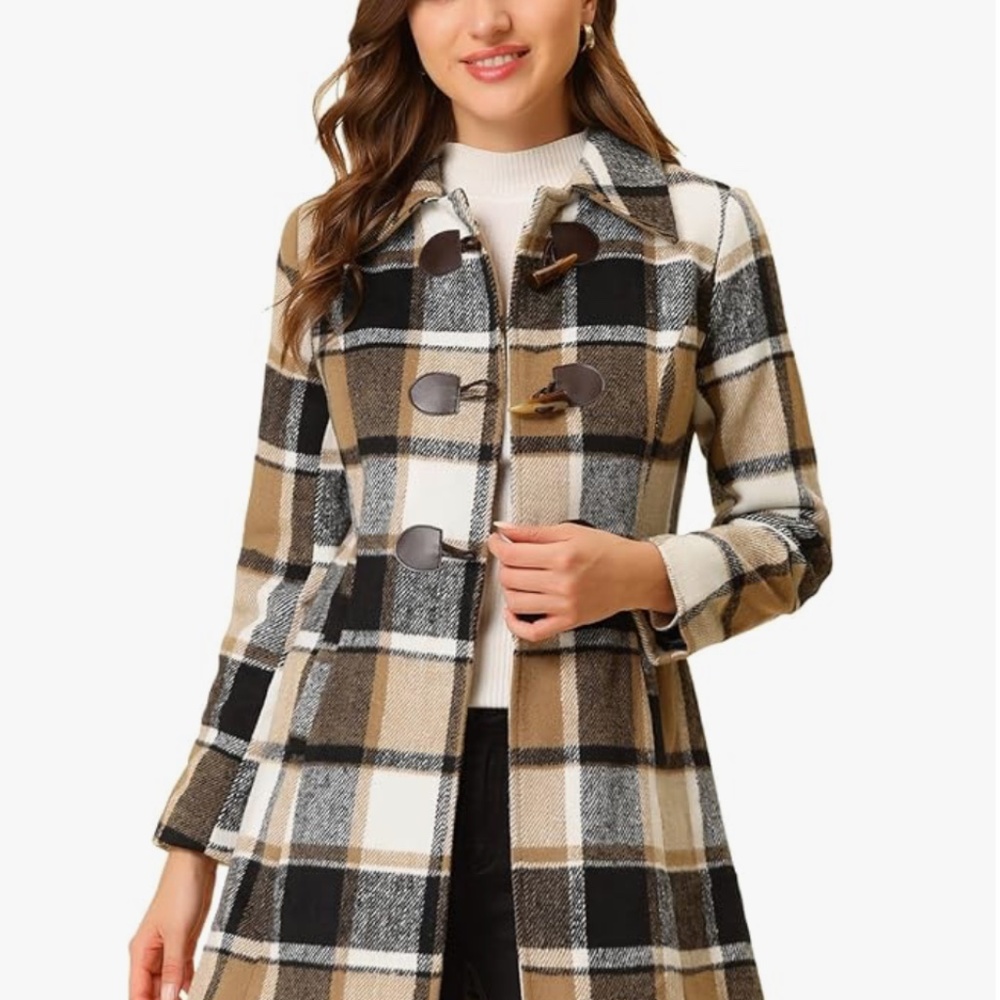 Allegra K Women's Toggle Outerwear Plaid Coat, Jacket Size XS NWT!